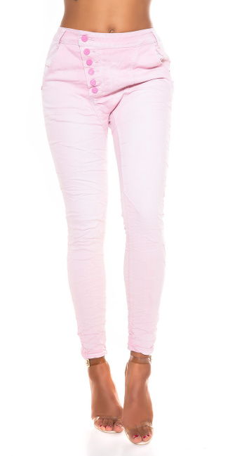 skinny button-fly jeans roze